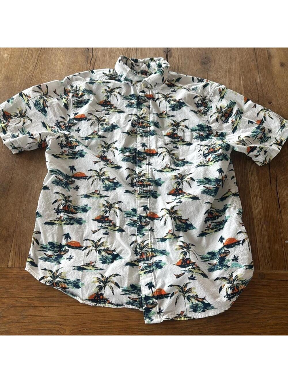 Tommy Bahama Mens Short Sleeve Camp Shirt Coconut Point Sunset at Sea Sz Medium